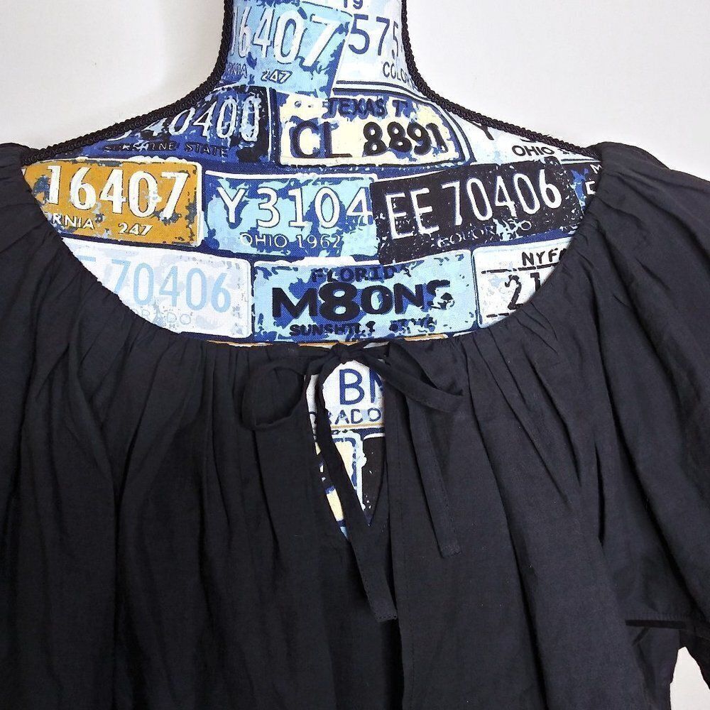 RHODE RESORT Blanca Off Shoulder Tiered Ruffle Top Cotton-Voile Neck Tie Black - Picture 10 of 12
